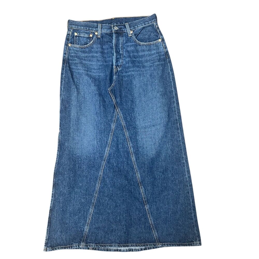 Levi's, Women's Iconic Long Maxi Skirt with Side Slit, Blue Denim, Size 30